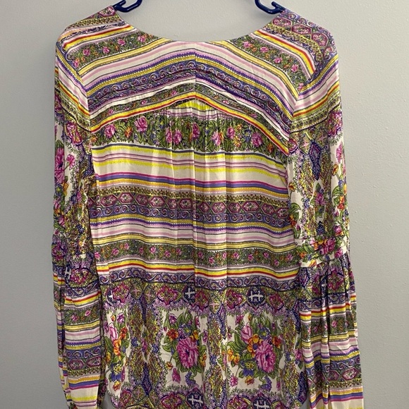 Anthropologie‎ Maeve Floral Stripe Ceresco Top Small V-Neck Womens Boho Peasant - Picture 3 of 5